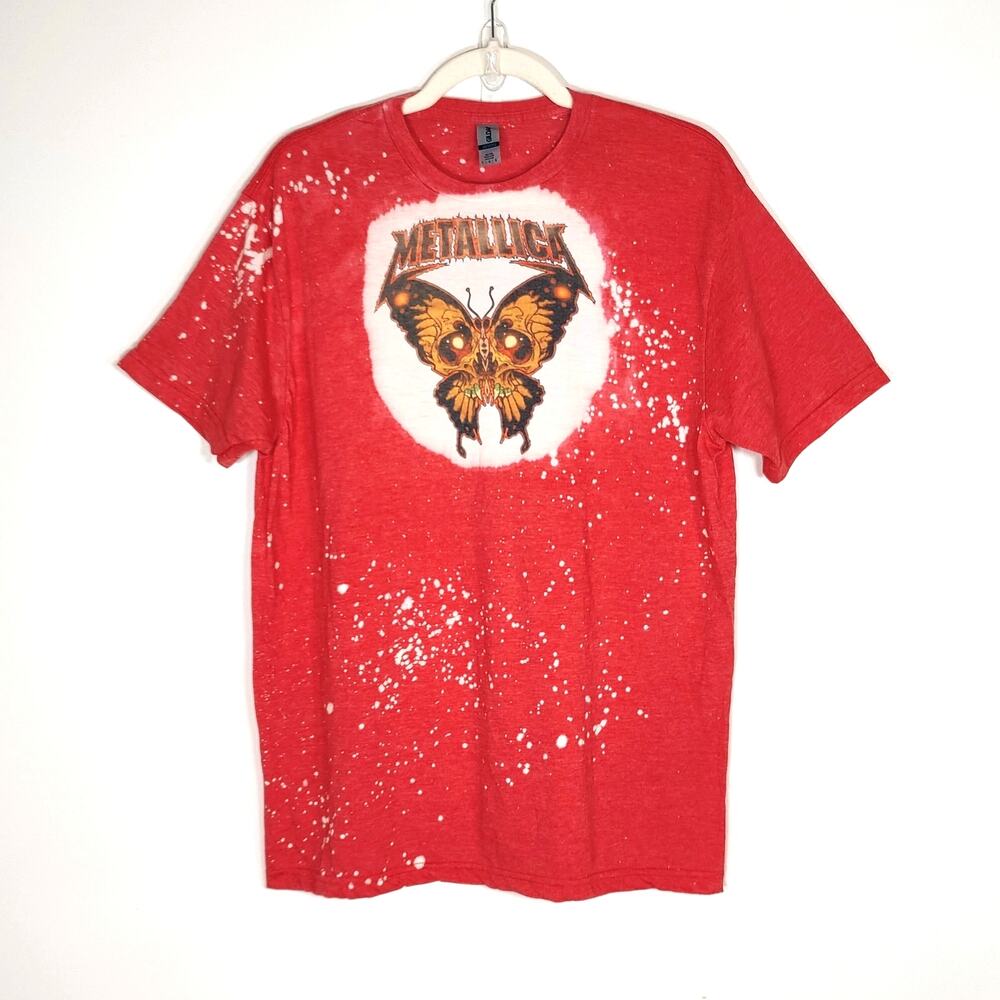 Metallica Graphic Tee Distressed Bleach Wash Grunge Heather Red L